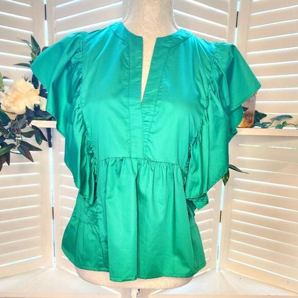 KASIA NEW GREEN RUFFLE BLOUSE SIZE SMALL RETAIL $112 - Picture 2 of 7